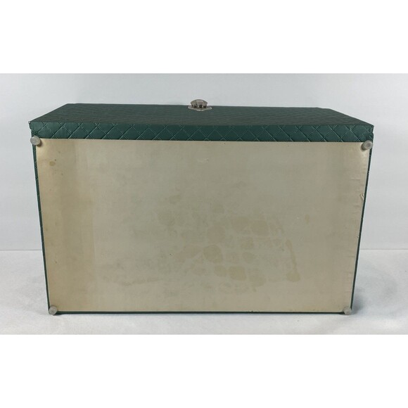 Vintage Green Quilted Vinyl Sewing Box with Tray Drawer 1950s/60s Case w/ Handle - Picture 14 of 14